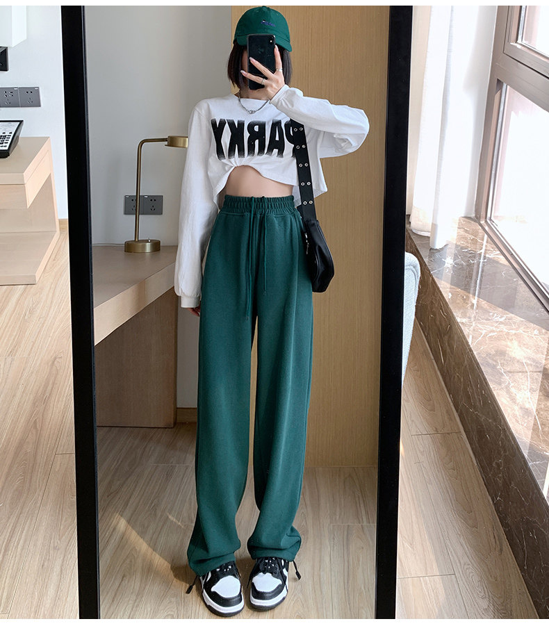 韩国墨绿色运动裤女薄款宽松束脚卫裤ins潮显瘦高腰休闲阔腿裤夏详情31
