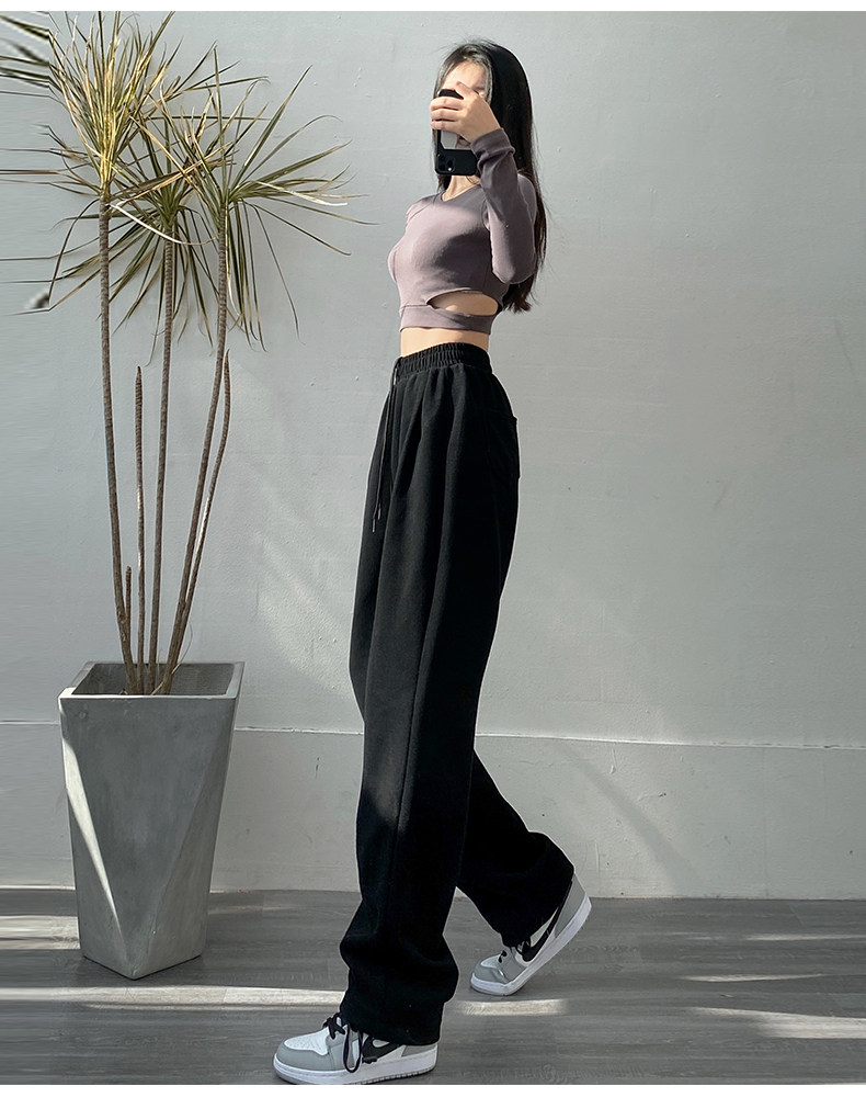 白色运动裤女韩国2022年春夏新款宽松高腰垂感休闲卫裤直筒阔腿裤详情18