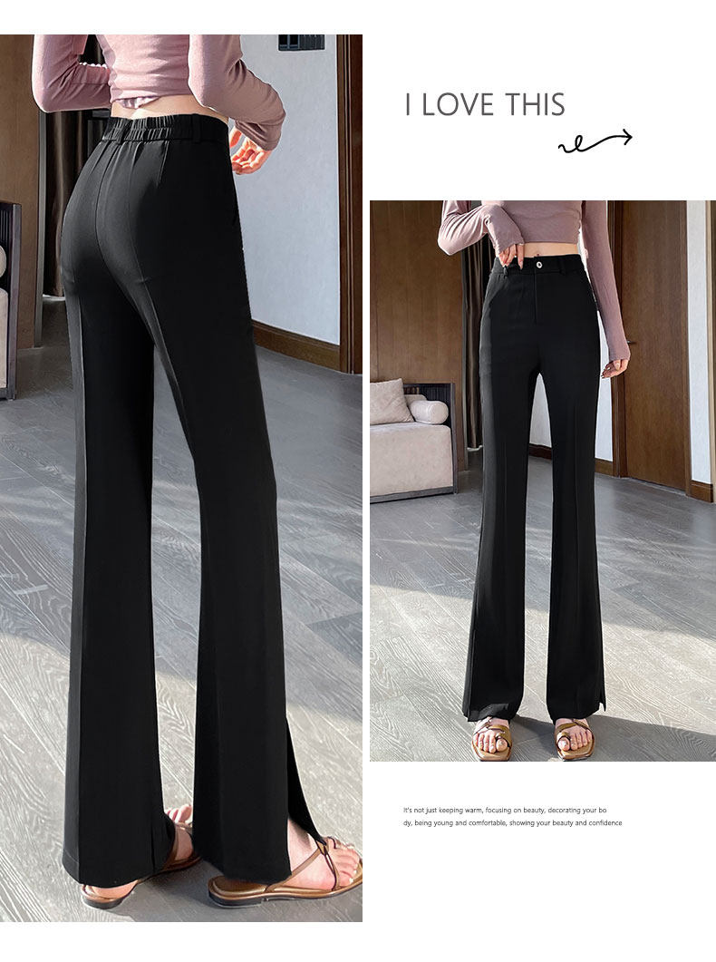Extended slit slightly flared suit pants for women, high waist, drape, new thin, slimming, ice silk straight wide-leg pants for summer pic 9