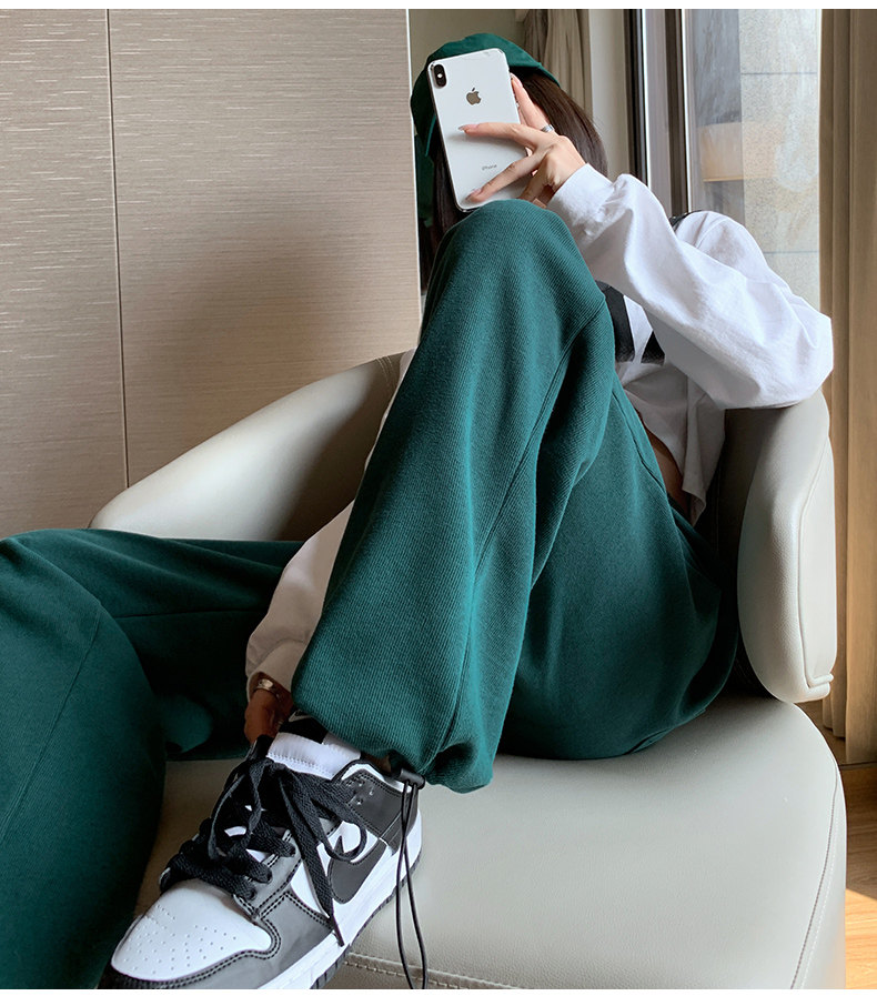 韩国墨绿色运动裤女薄款宽松束脚卫裤ins潮显瘦高腰休闲阔腿裤夏详情34