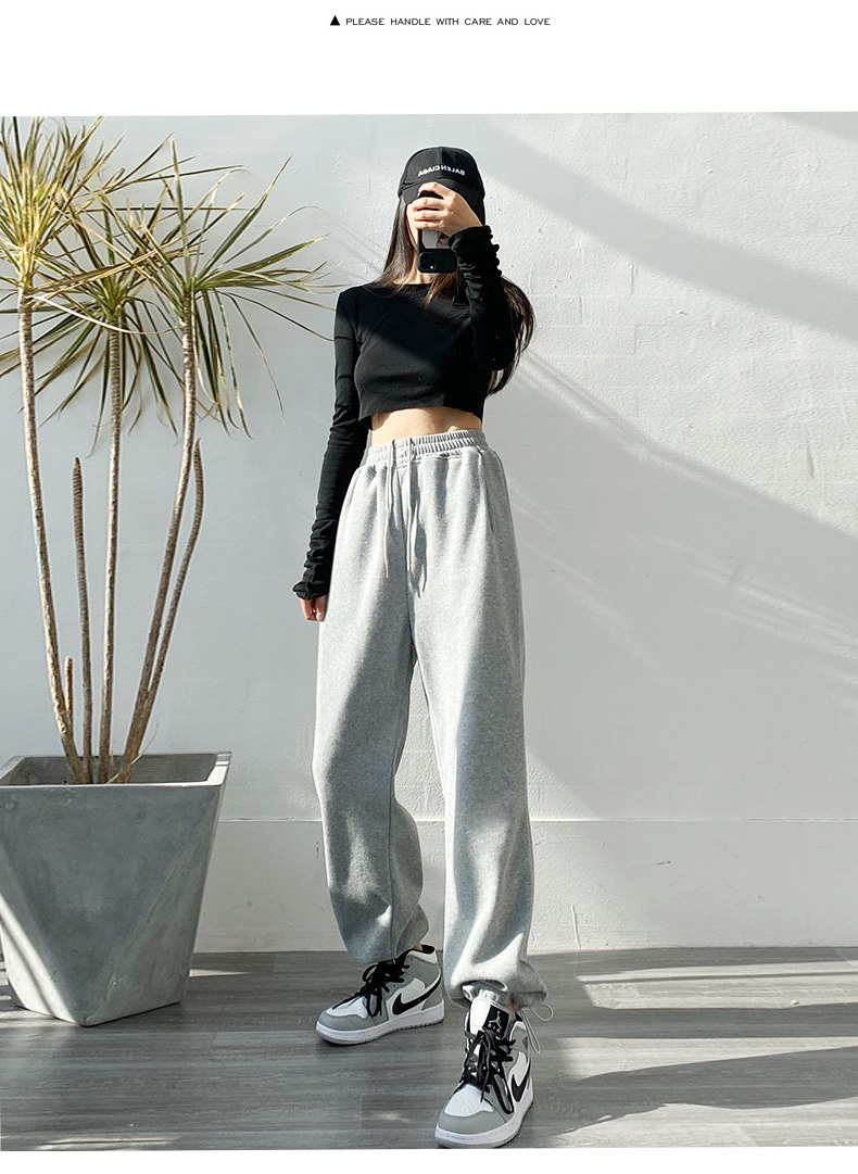 白色运动裤女韩国2022年春夏新款宽松高腰垂感休闲卫裤直筒阔腿裤详情19