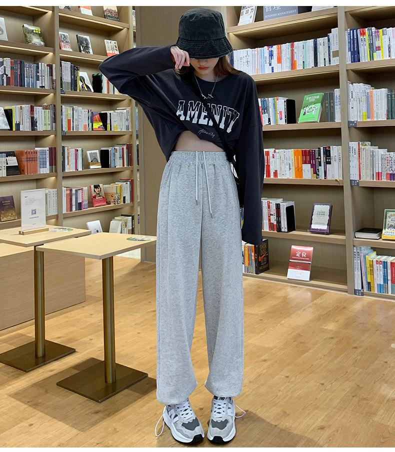 韩国墨绿色运动裤女薄款宽松束脚卫裤ins潮显瘦高腰休闲阔腿裤夏详情23