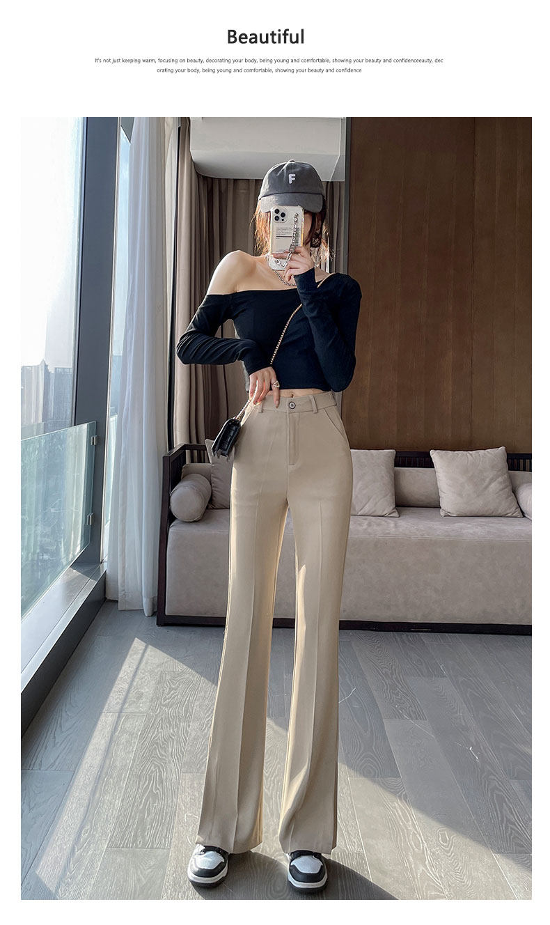 Extended slit slightly flared suit pants for women, high waist, drape, new thin, slimming, ice silk straight wide-leg pants for summer pic 5