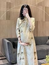 Robe de maternité cheongsam améliorée printemps et été mince style national nouveau style chinois mi-long coton et lin 2024 nouveau style littéraire