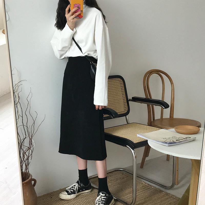 Pregnant women spring and autumn lower body skirt mid-length belly bag hip black one-step skirt a-line skirt Frock skirt shows thin tide