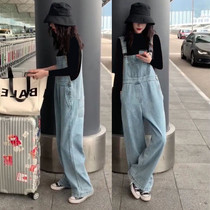 Pregnant women with pants spring and summer autumn denim straight pants womens early spring loose wear fashion wide leg pants three or four months