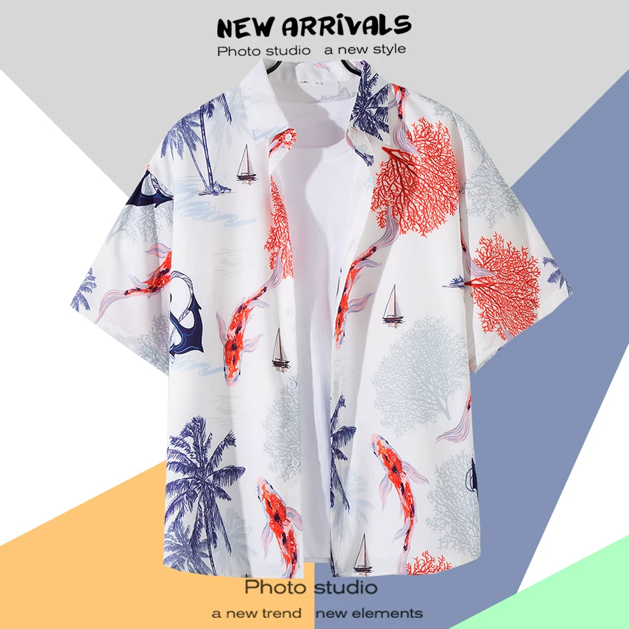 Shirt, retro jacket, with short sleeve, floral print, loose fit, Thailand