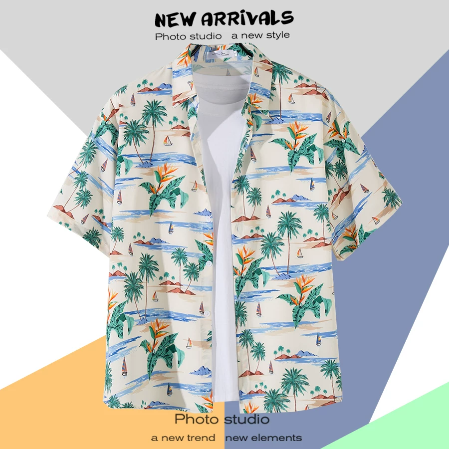 Shirt, retro jacket, with short sleeve, floral print, loose fit, Thailand