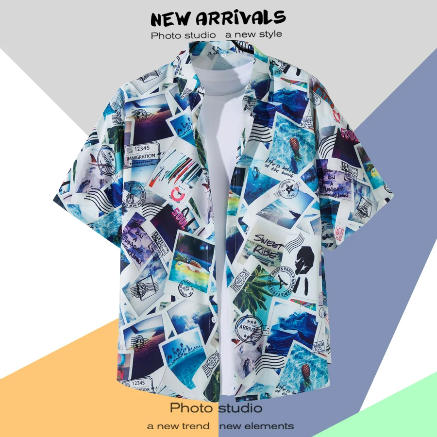 Shirt, retro jacket, with short sleeve, floral print, loose fit, Thailand
