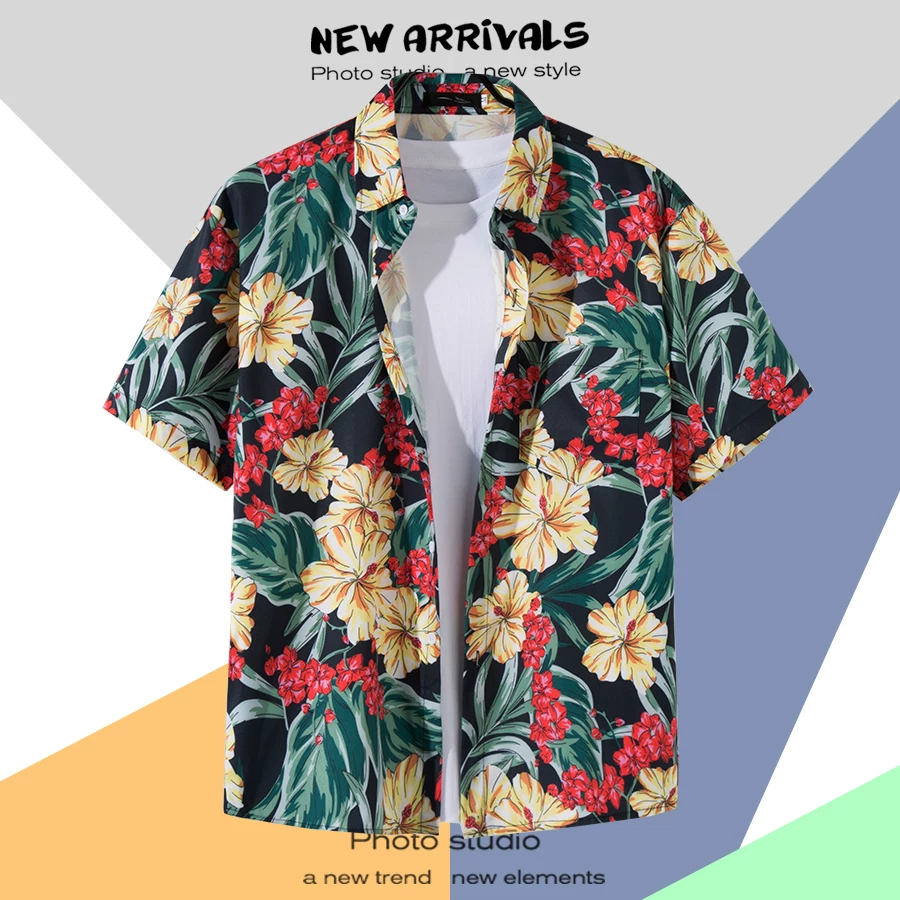 Shirt, retro jacket, with short sleeve, floral print, loose fit, Thailand