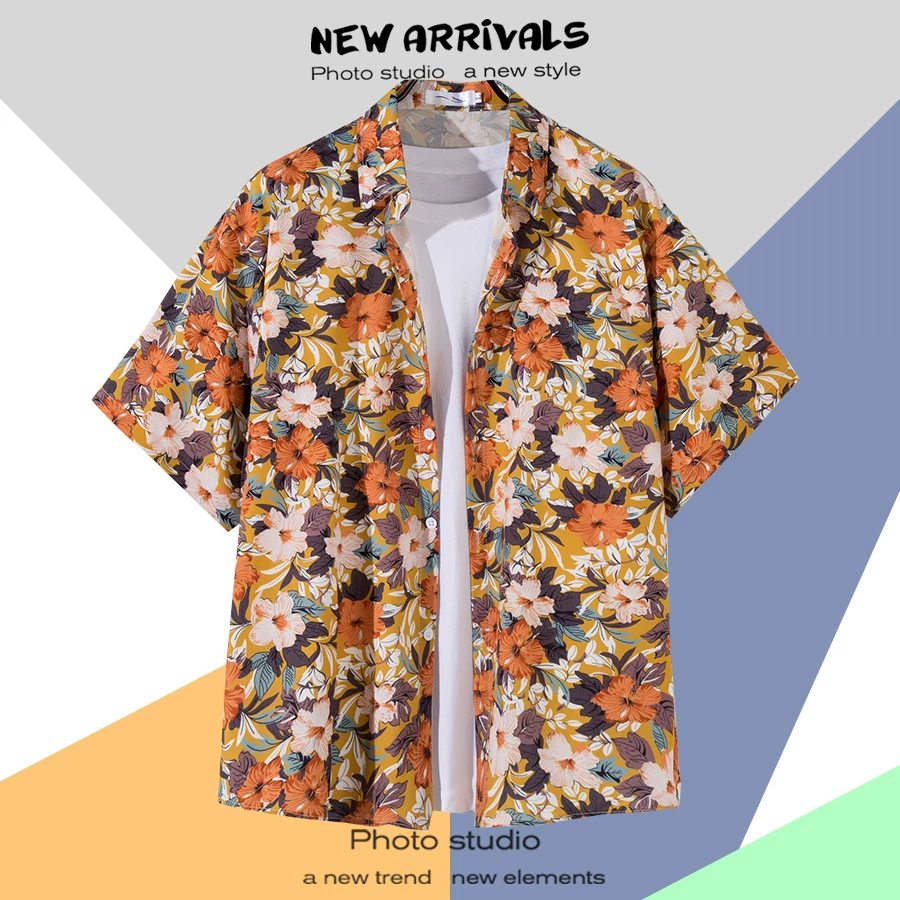Shirt, retro jacket, with short sleeve, floral print, loose fit, Thailand