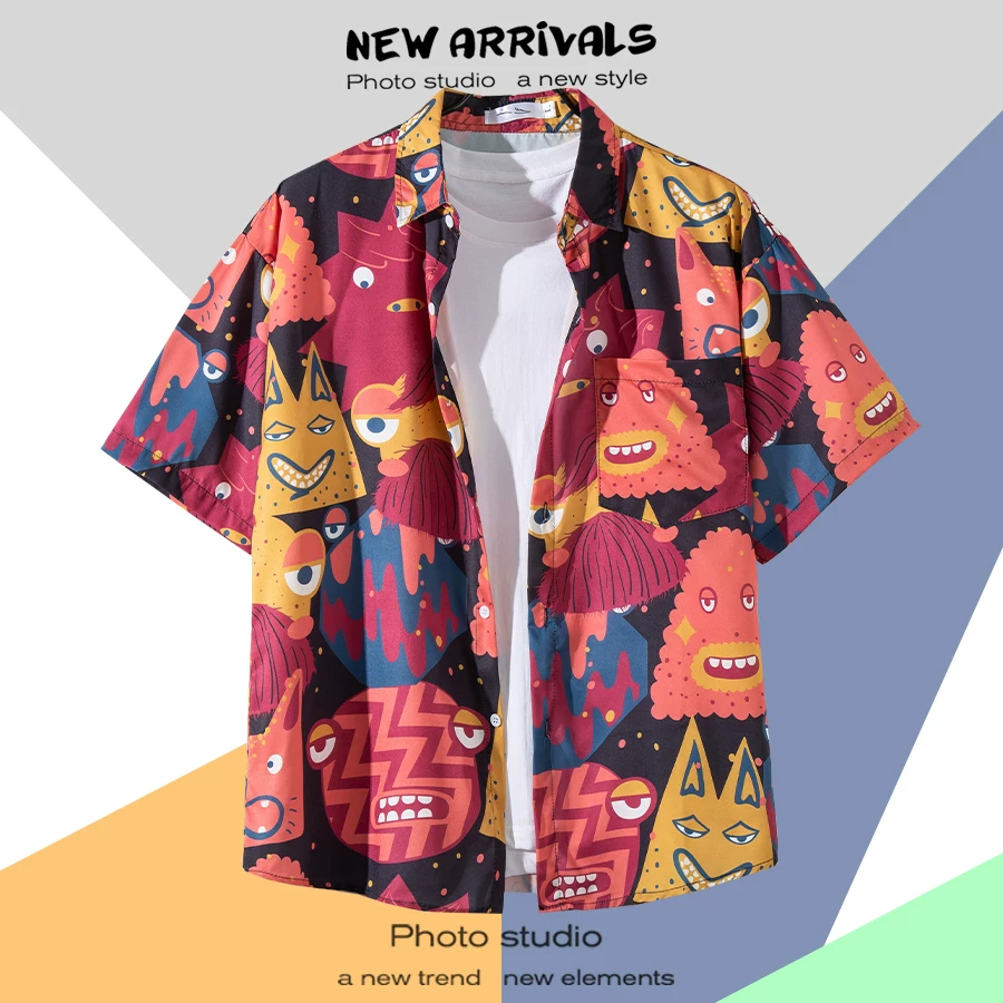 Shirt, retro jacket, with short sleeve, floral print, loose fit, Thailand