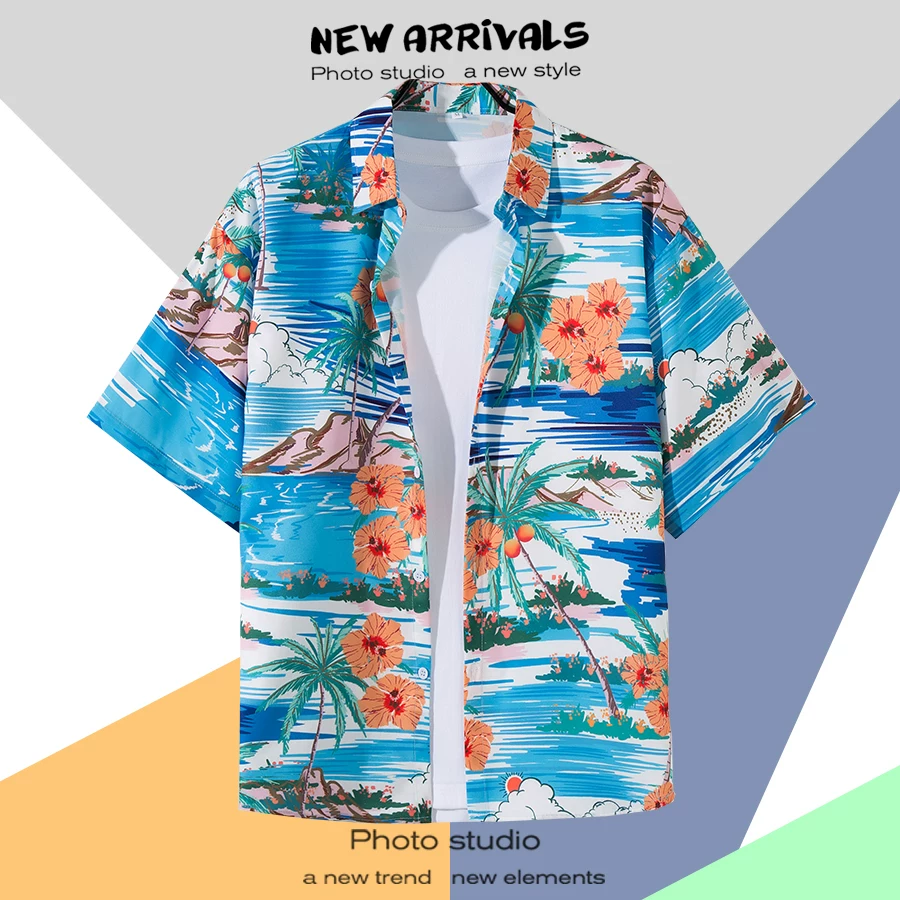 Shirt, retro jacket, with short sleeve, floral print, loose fit, Thailand