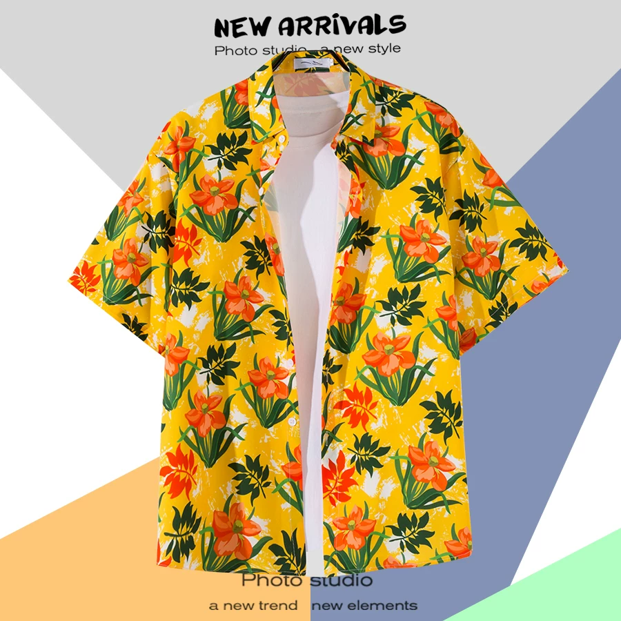 Shirt, retro jacket, with short sleeve, floral print, loose fit, Thailand