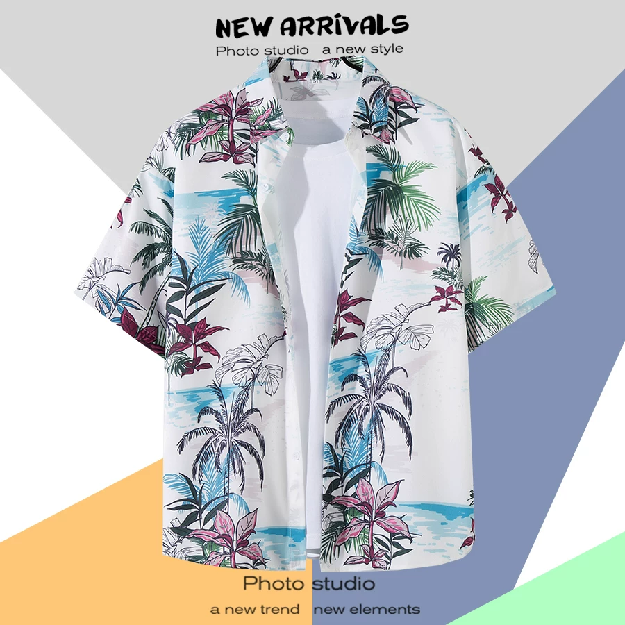 Shirt, retro jacket, with short sleeve, floral print, loose fit, Thailand