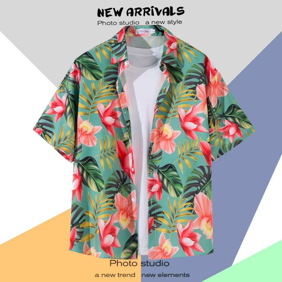 Shirt, retro jacket, with short sleeve, floral print, loose fit, Thailand