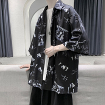 Ice silk flower shirt jacket mens short sleeve summer thin Ruffian big size seven-point sleeve Japanese loose Hawaiian shirt