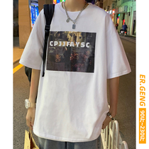 White short sleeve T-shirt men summer thin style brand ins loose size printing national tide retro American 2021 New