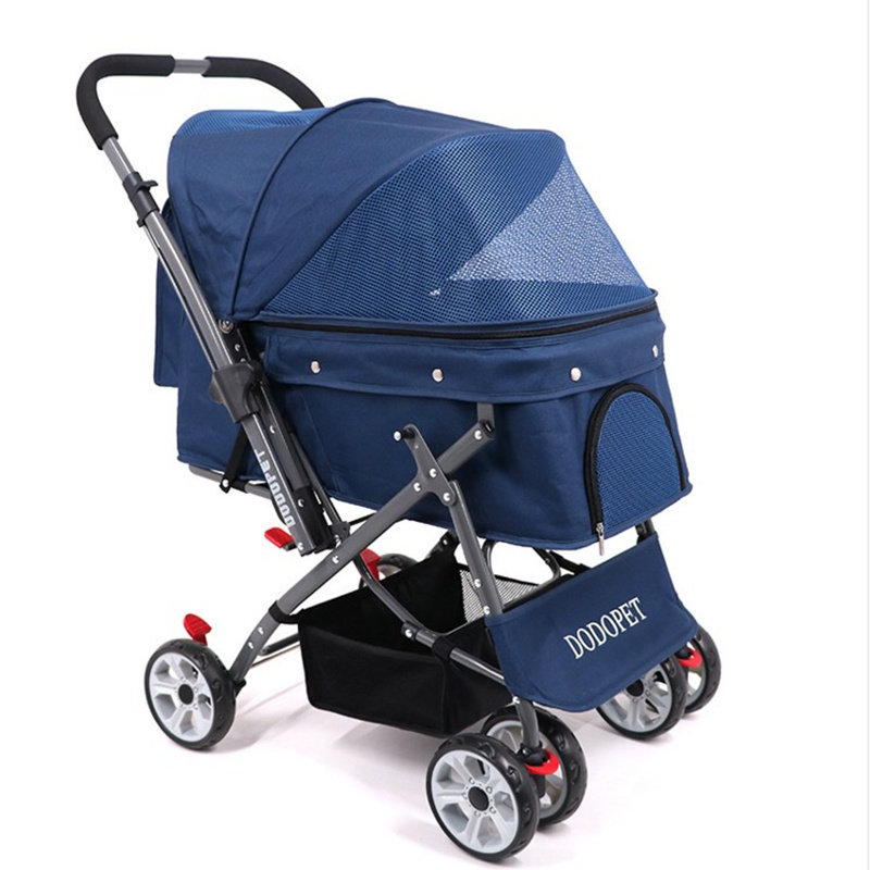 Pet stroller pooch cart Folding four-wheeled trolley Shock Reversing Cat Dog Cart Out of Travel Supplies