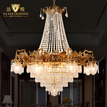 European-style all-copper chandelier Villa living room crystal copper lamp duplex high-end custom lamps French luxury lamp