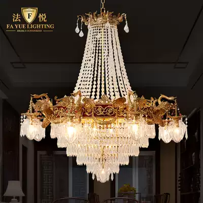 European-style all-copper chandelier Villa living room crystal copper lamp duplex high-end custom lamps French luxury lamp
