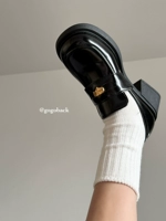 [gogoback显腿长！一脚蹬金币小皮鞋粗跟厚底乐福鞋百搭增高单鞋女]