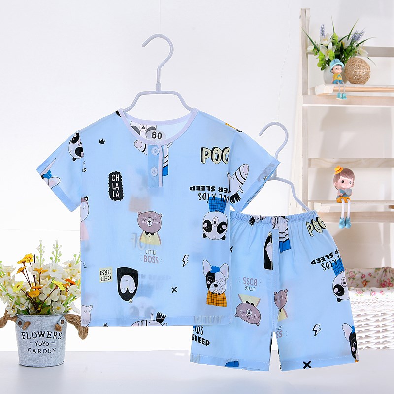 . Ba tuổi bé pajama mùa hè siêu mỏng lụa bông set boy model mỏng cô gái với quần áo máy lạnh lụa childrens quần áo về nhà.