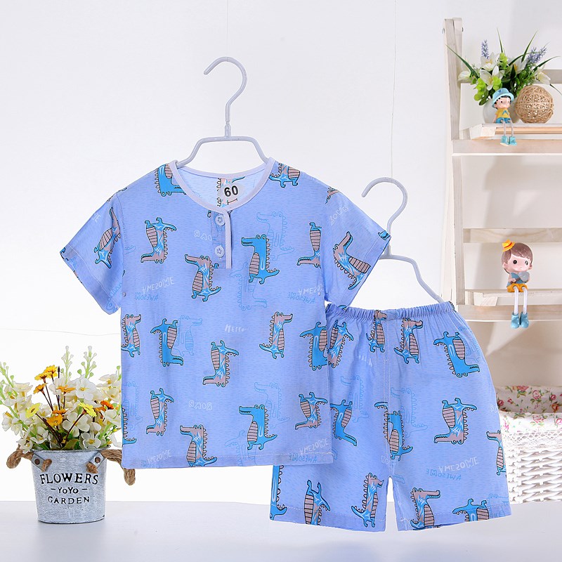 . Ba tuổi bé pajama mùa hè siêu mỏng lụa bông set boy model mỏng cô gái với quần áo máy lạnh lụa childrens quần áo về nhà.