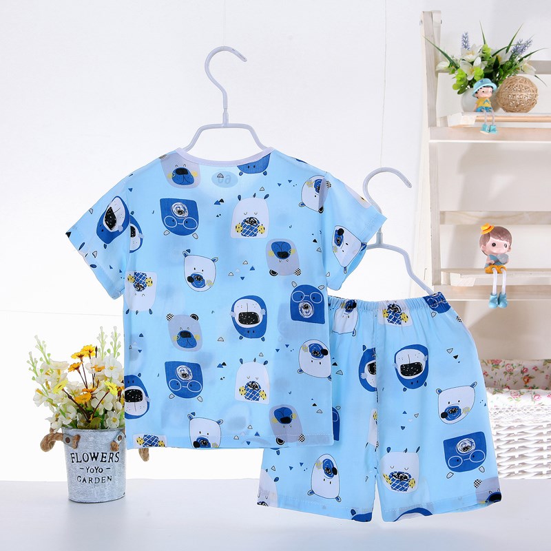 . Ba tuổi bé pajama mùa hè siêu mỏng lụa bông set boy model mỏng cô gái với quần áo máy lạnh lụa childrens quần áo về nhà.