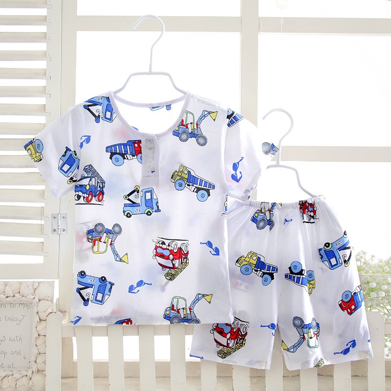 . Ba tuổi bé pajama mùa hè siêu mỏng lụa bông set boy model mỏng cô gái với quần áo máy lạnh lụa childrens quần áo về nhà.