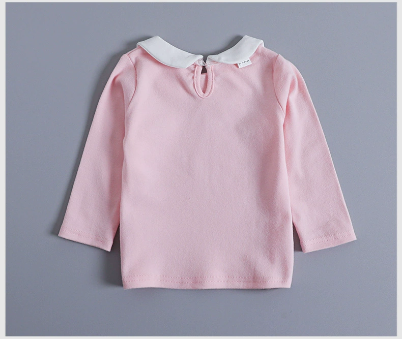 Quần áo trẻ em nữ mới cho bé áo thun dài tay mùa xuân 0-1-2-3-4 tuổi bé gái áo ve áo công chúa mùa xuân và mùa thu - Áo thun