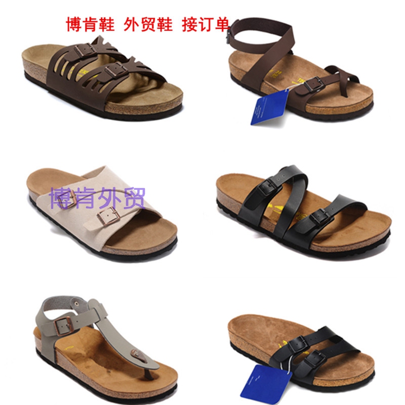 Boken Women's and Men's Shoes, Same Style Cork Slippers, Double Buckle Outdoor Slippers, Summer Shoes, Export Large Size Slippers