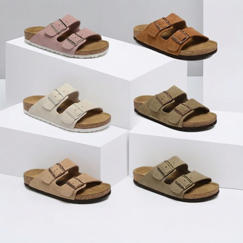 Narrow Version Birkenstock Cork Sole Export Slippers Arizona Two-Strap Unisex Shoes Outdoor Shoes Soft Sole Shoes Correct Lettering