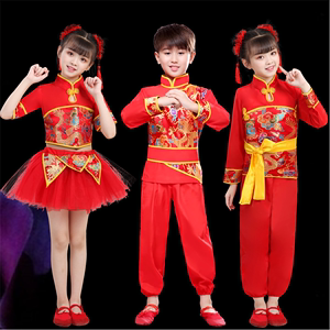 Chinese dragon drummer performance costumes for boy girls Children martial arts performance Costume New Year day Chinese knot Yangko costume children drum costume opening ceremony