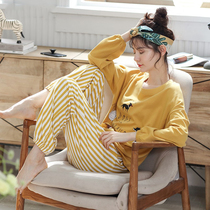 A D] Korean version of sweet pyjamas ~ at home can also be goddess Spring-autumn pure cotton long sleeve casual striped suit