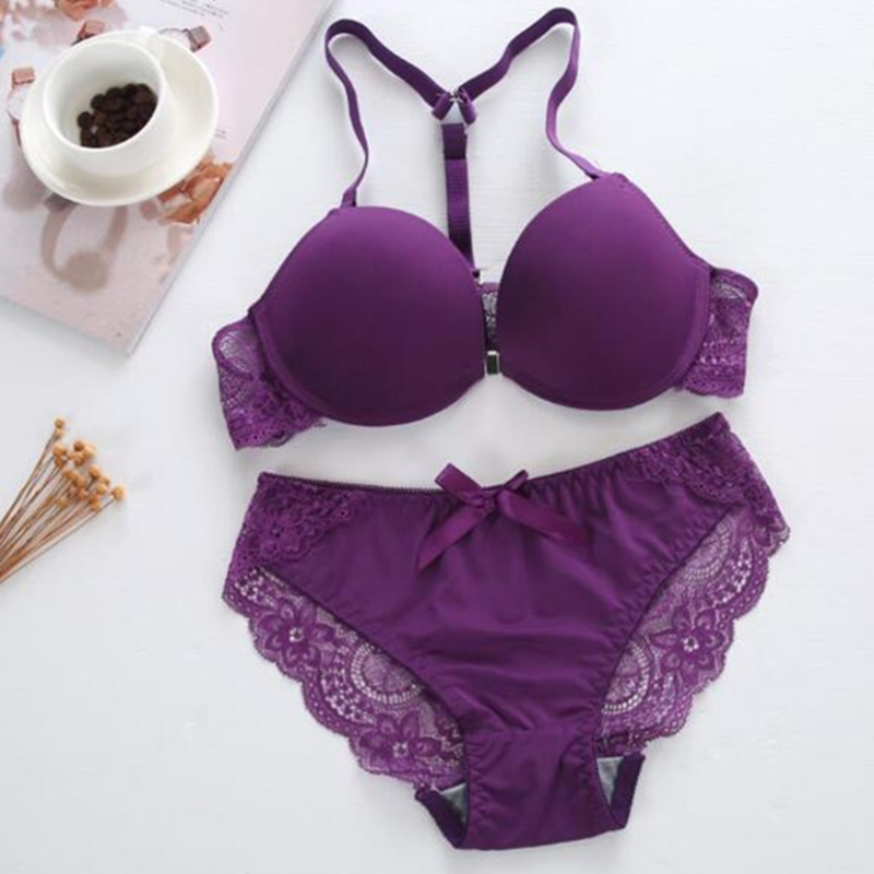 Khóa trước làm đẹp lưng áo ngực đặt khuôn dày cúp ngực nhỏ sâu v tập hợp trên đồ lót ren nữ y mịn màng gợi cảm đồ lót ren quyến rũ