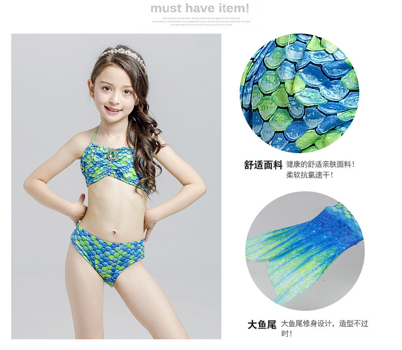 Quần áo bơi, cô gái, công chúa, đuôi cá nàng tiên cá, vảy cá, đồ bơi, cô gái, bộ bikini chia cho trẻ em