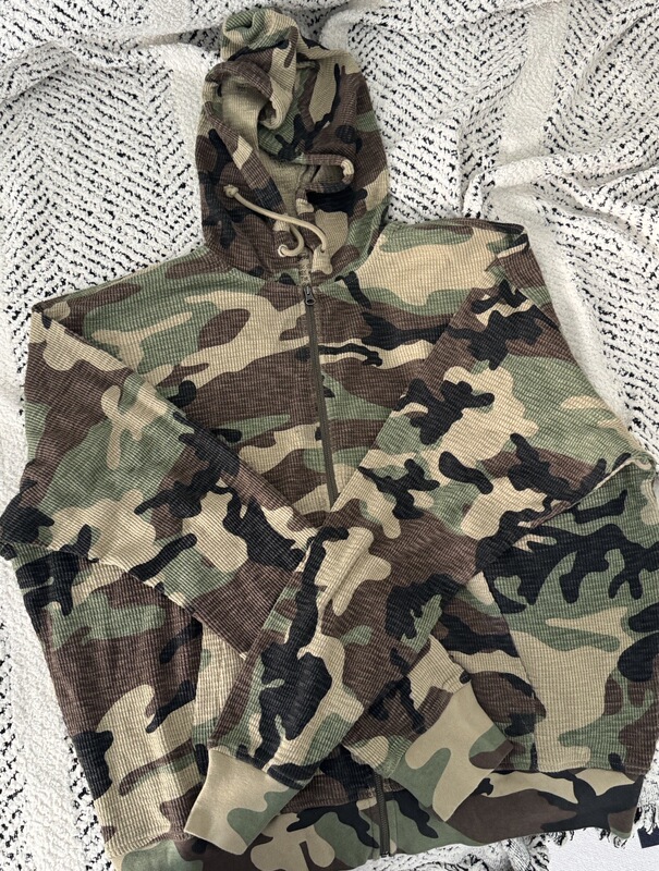 Stu26Ssthermal Hoodie Waffle Knit Hooded Loose Zipper Kangaroo Pocket Sweatshirt Unisex