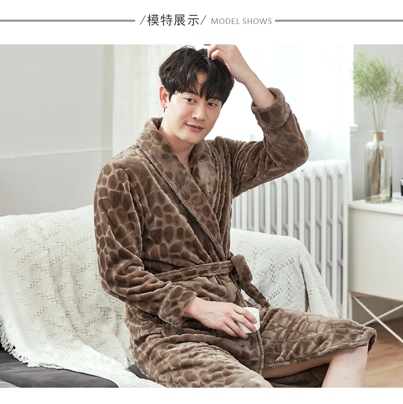 Áo ngủ nam đồ ngủ mùa đông dày flannel áo choàng ấm áp tích hợp dịch vụ gia đình nam lông cừu san hô XL bộ ngủ pijama