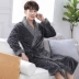 Áo ngủ nam đồ ngủ mùa đông dày flannel áo choàng ấm áp tích hợp dịch vụ gia đình nam lông cừu san hô XL Night Robe