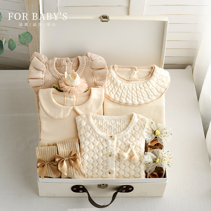 Newborn Gift Box Spring Summer Suit Women's Baby Full Moon Gift Baby First Birthday Companion 100 Days Gift Color Cotton