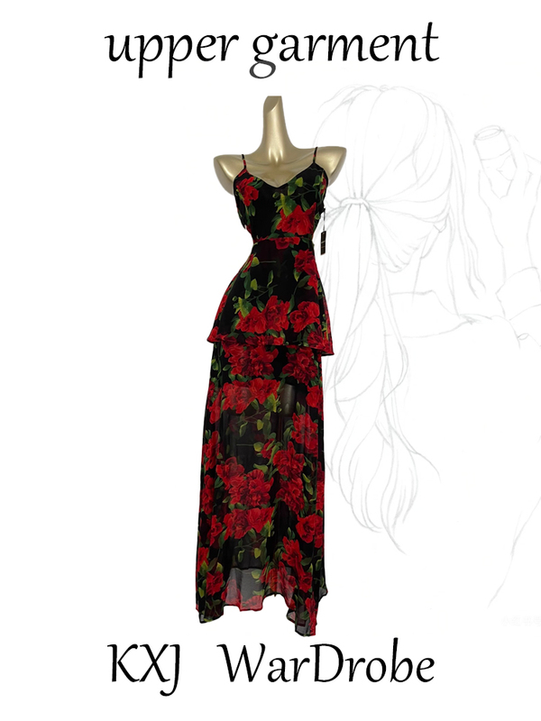 Summer New French-Style Niche Elegant Chiffon Floral Waist-Cinching Slimming Vintage Long Dress for Women