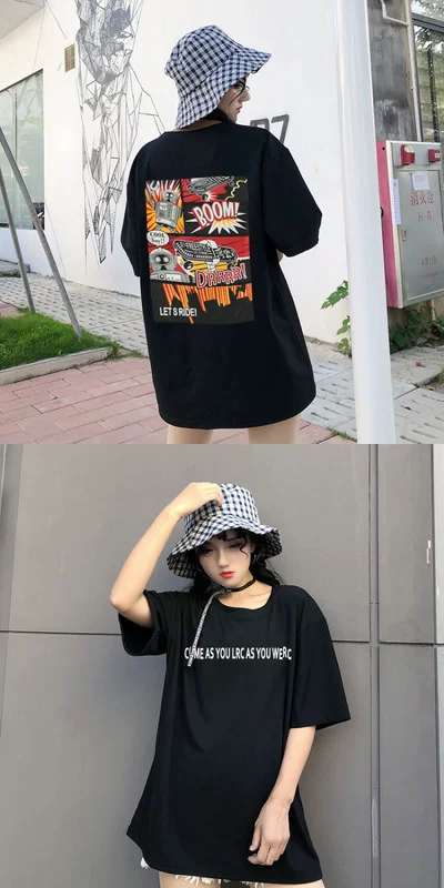 Áo thun ngắn tay kiểu Hàn Quốc ulzzang Nữ sinh viên Hàn Quốc hoang dã in b bf hip hop trên quần áo thủy triều áo thun tay lỡ