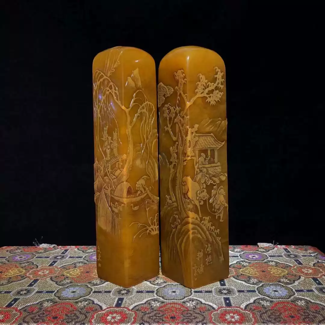 手工雕刻圆雕寿山石田黄印章古玩收藏篆刻钮章艺术品-Taobao-Tmall