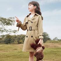 Girls windbreaker coat autumn 2022 new Korean style foreign style British style big girl spring and autumn mid-length childrens tops