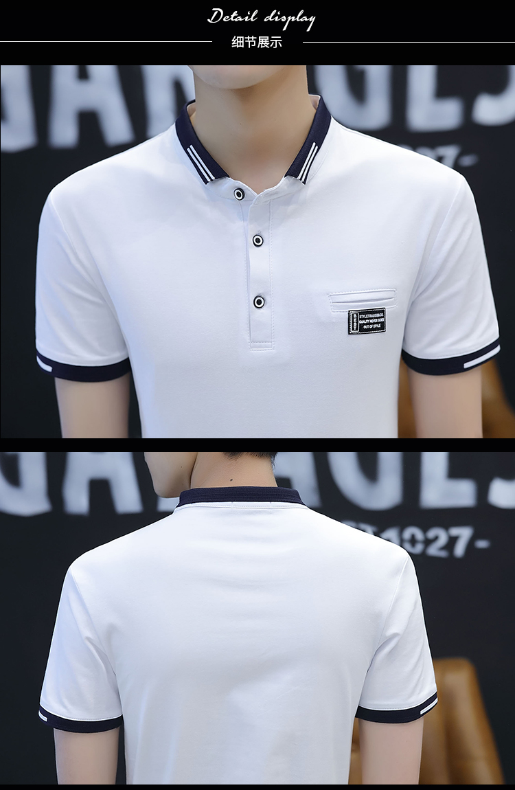 Mùa hè cotton nam ngắn tay áo thun cotton với cổ áo ve áo sơ mi áo đất trưởng thành thanh niên hoe nam áo thun nam big size