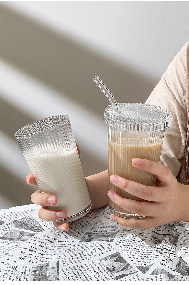 ins风简约竖条纹带盖吸管杯高颜值水杯牛奶咖啡杯饮料杯冰咖啡杯-阿里巴巴