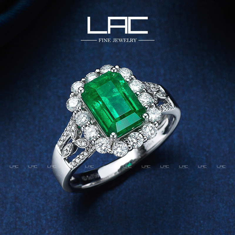 LAC high jewelry natural emerald ring female 18k gold colored gemstone GUILD international authority certificate