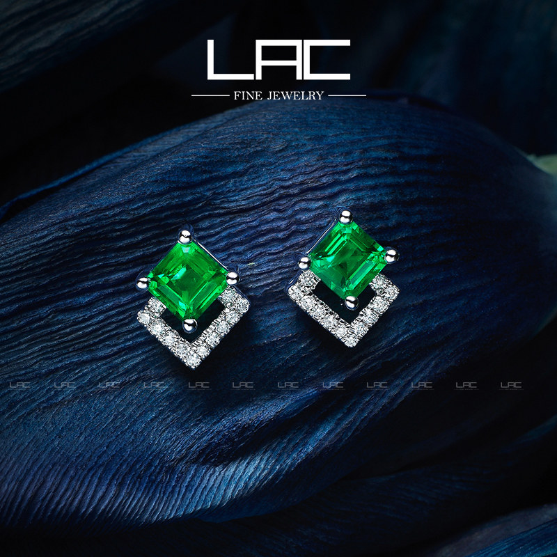 LAC High Jewelry Natural Emerald Stud Earrings 18K Gold Women's Color Stone Earrings Earrings Diamond Earrings
