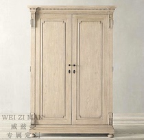 American Oak two-door wardrobe minimalist modern wardrobe French solid wood cloakroom lockers retro bedroom furniture